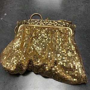WHITING & DAVIS Gold Metal Mesh Clutch with Chain Strap